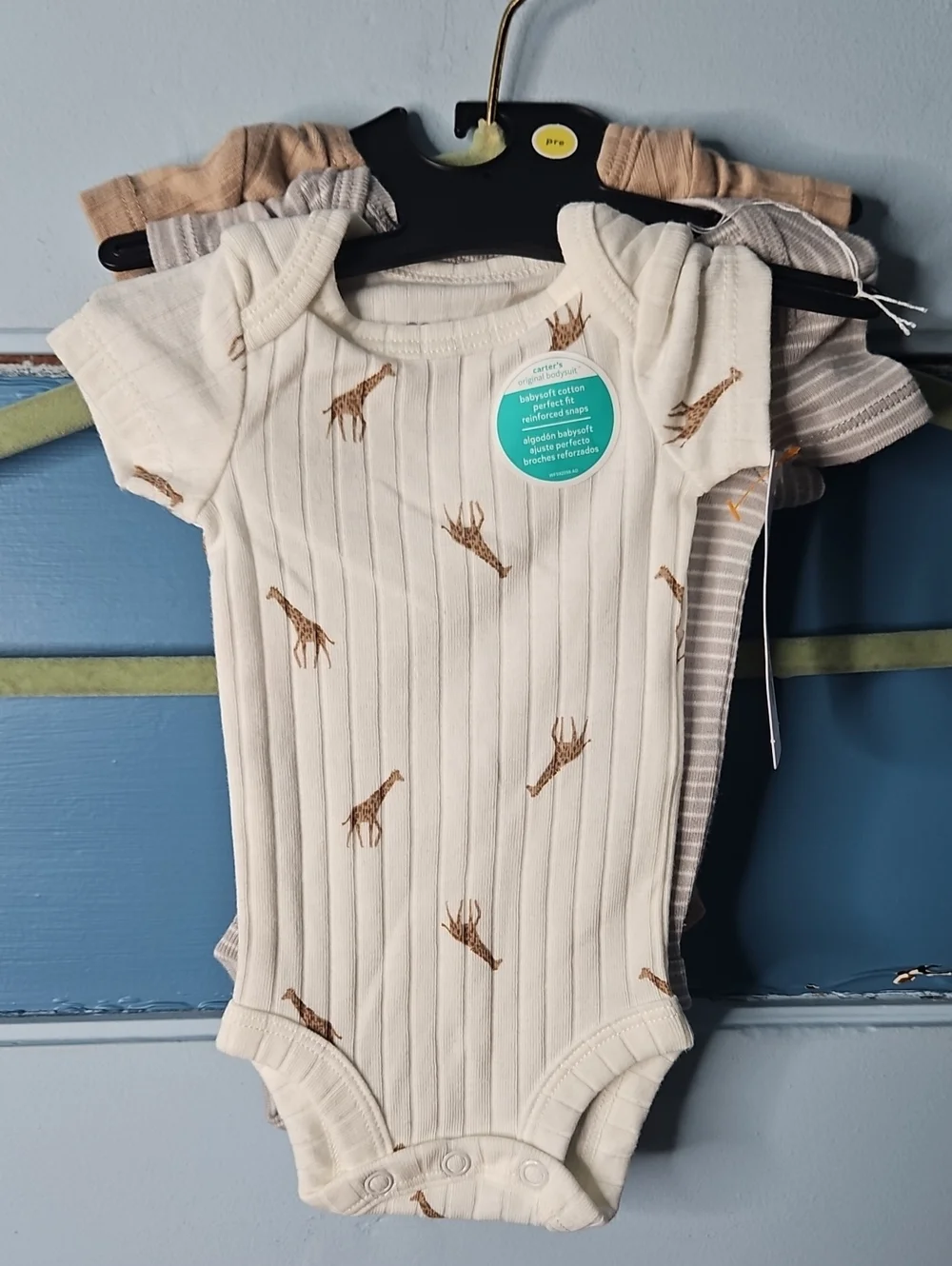 💕Carter's Soft Cotton Cream Giraffe Baby One-Piece Bodysuits 3 Set Preemie